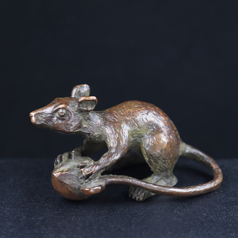Office Furniture Ideas - Antike Kupfer-Rattenfigur mit Langem Schwanz, Pfirsich-Räuchergefäß,