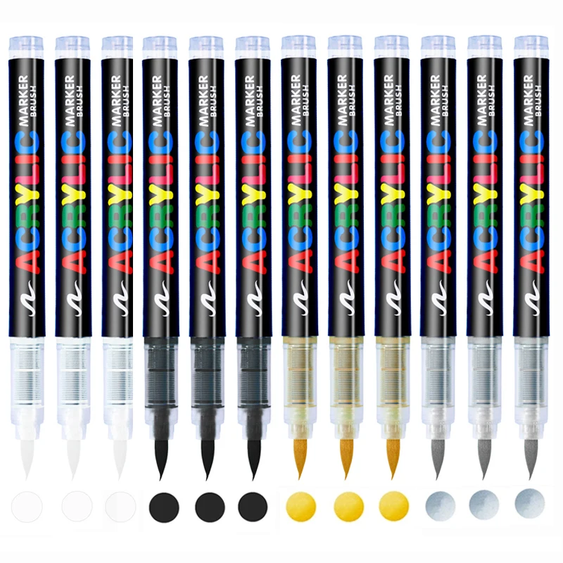 Copic Marker Classic - 3 Stück weiße Acryl-Marker, Pinselstifte, schwarze