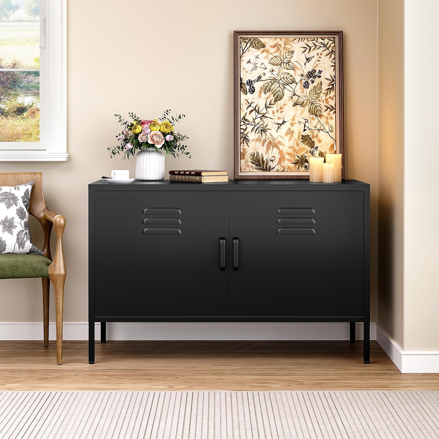 Credenza Office Storage - Schwarzer Metall-Aufbewahrungsschrank mit Türen und Regalen,
