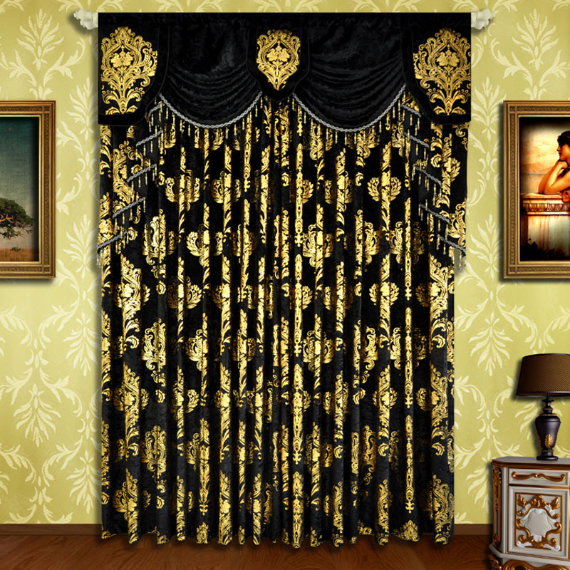 Office Furniture Hong Kong - Weihnachtlicher schwarzer Samtvorhang mit goldener Blumenstickerei,