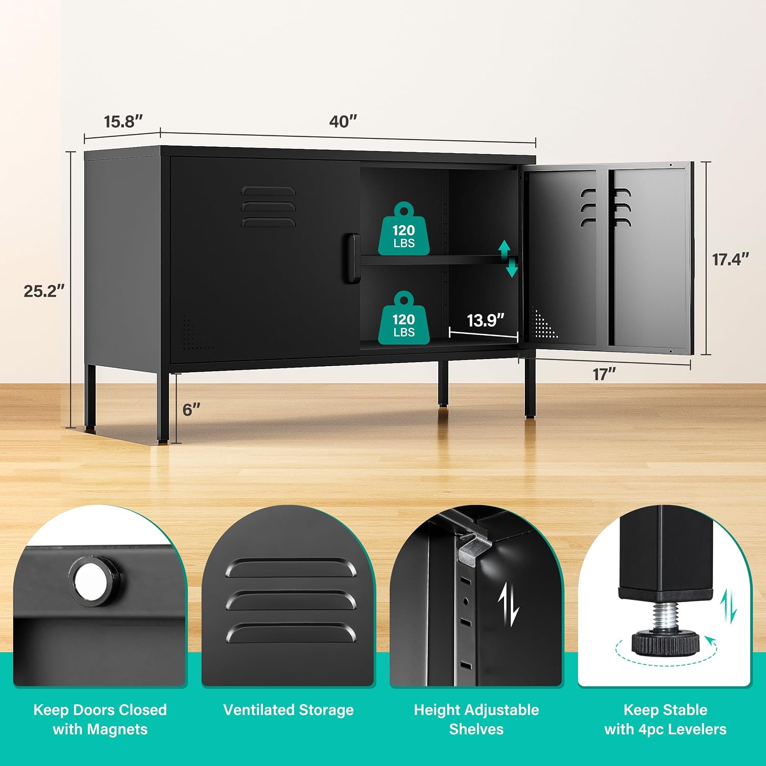 Schwarzer Metall-Aufbewahrungs – Credenza Office Storage Bewertung und Preis