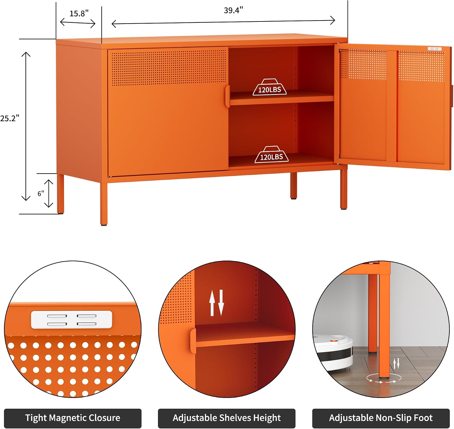 Orangefarbener breiter Metall- – Credenza Office Storage Bewertung und Preis