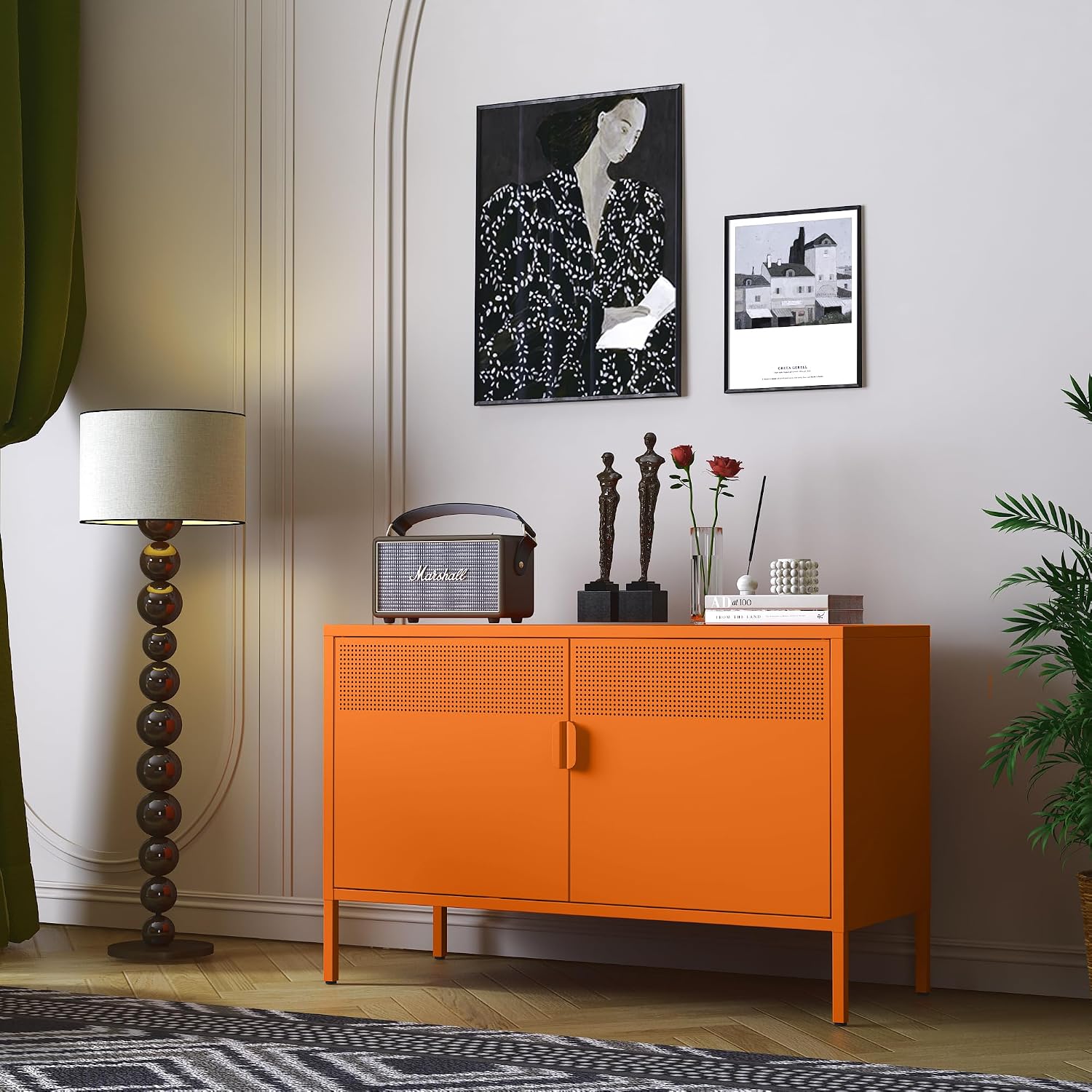 Orangefarbener breiter Metall- – Credenza Office Storage Bewertung und Preis